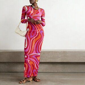 Emilio Pucci Marmo printed mesh maxi dress
